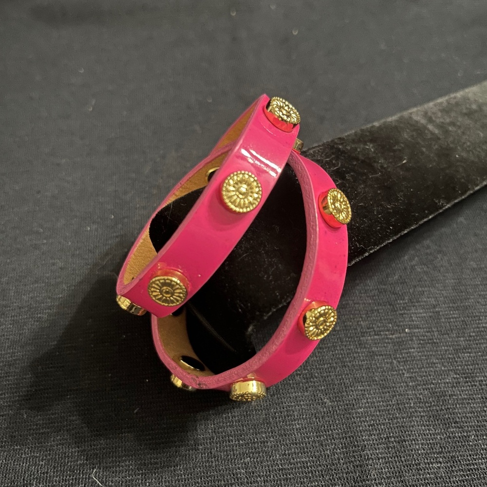Tory Burch flower stud double wrap leather bracelet